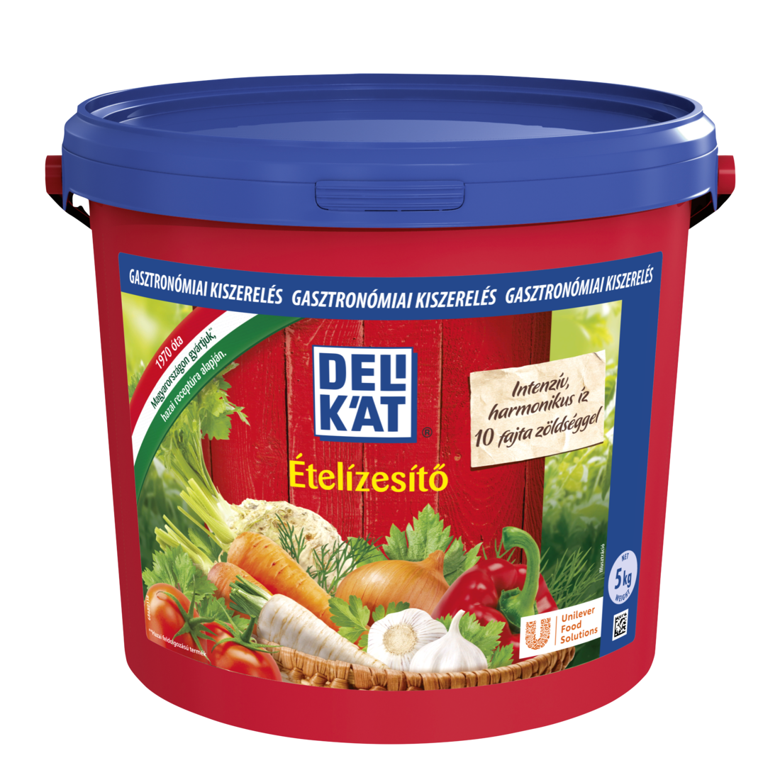 Delikát Ételízesítő 5 kg - A termék az alábbi zöldségeket tartalmazza: sárgarépa, vöröshagyma, zeller, petrezselyem, fokhagyma, paszternák, lestyán, kaliforniai paprika, paradicsom, kapor.