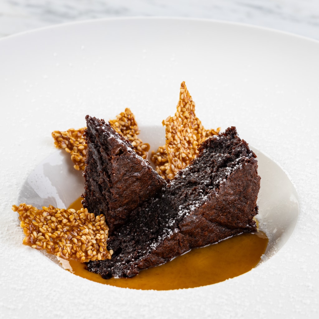 Brownie mandulával, mangóval