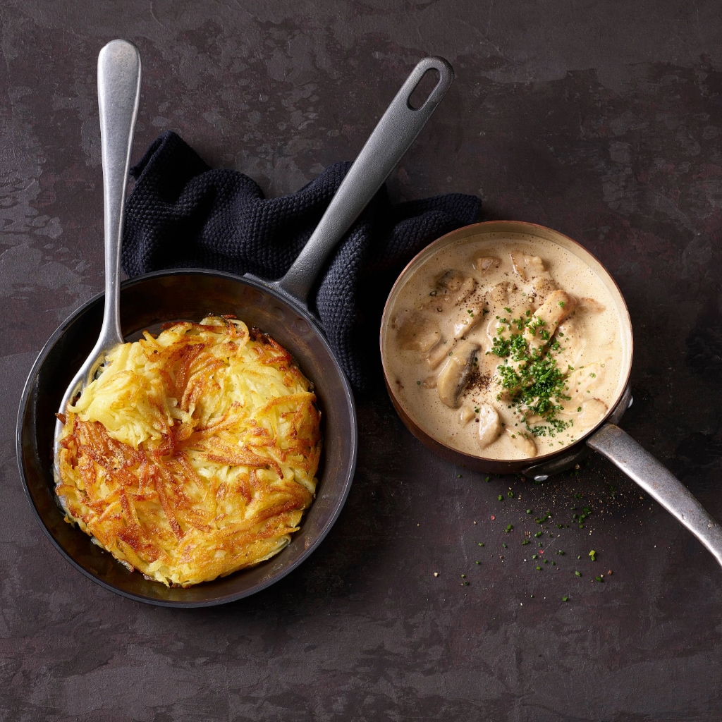 Zürichi ragu, rösti burgonyával