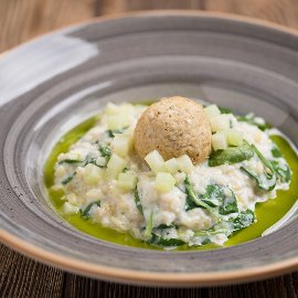 Karalábés bulgúr risotto borjú gombóccal