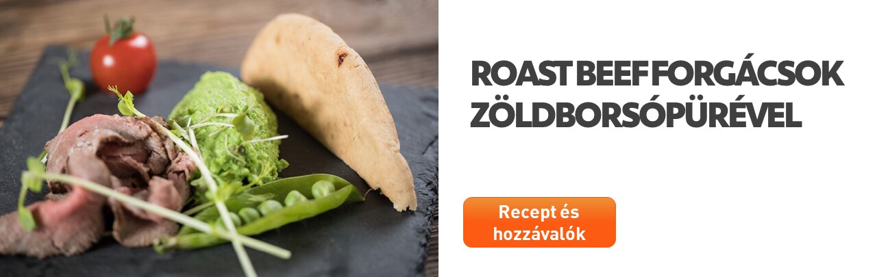 Roast beef forgácsok zöldborsópürével
